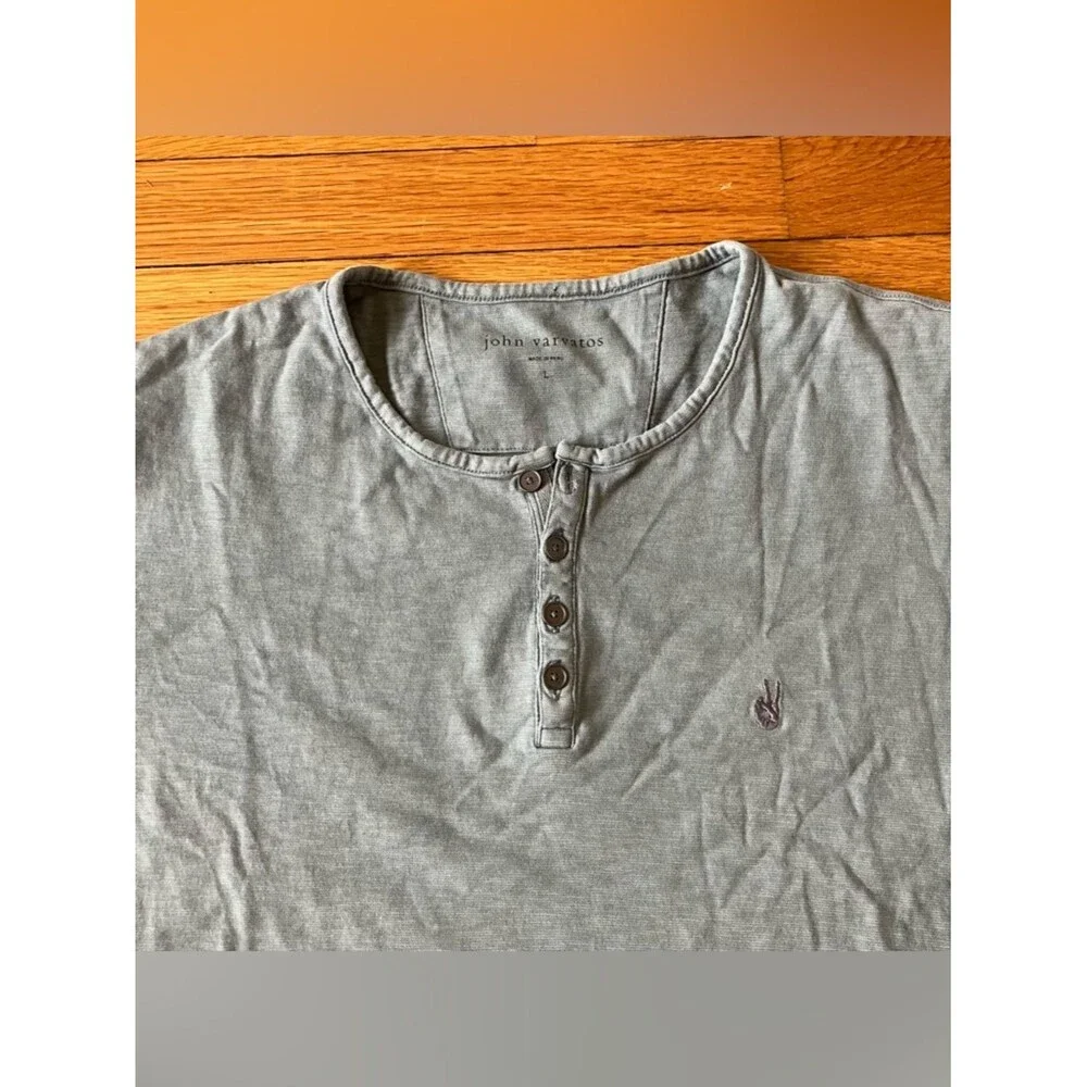 John Varvatos Grey Quincy Slub Cotton Summer Short Sleeve Henley Shirt Large